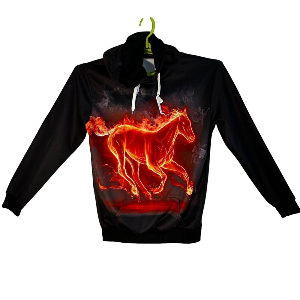 John Hancock XL Black Hoodie With Fiery Horse Graphic NWOT